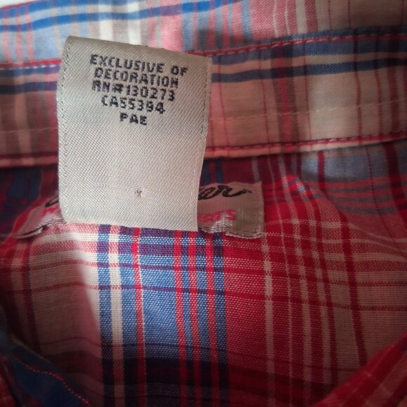 Wrangler Wrancher Shirt Women XL Western Pearl Snap Red Blue Plaid Rodeo Ranch - Picture 5 of 14